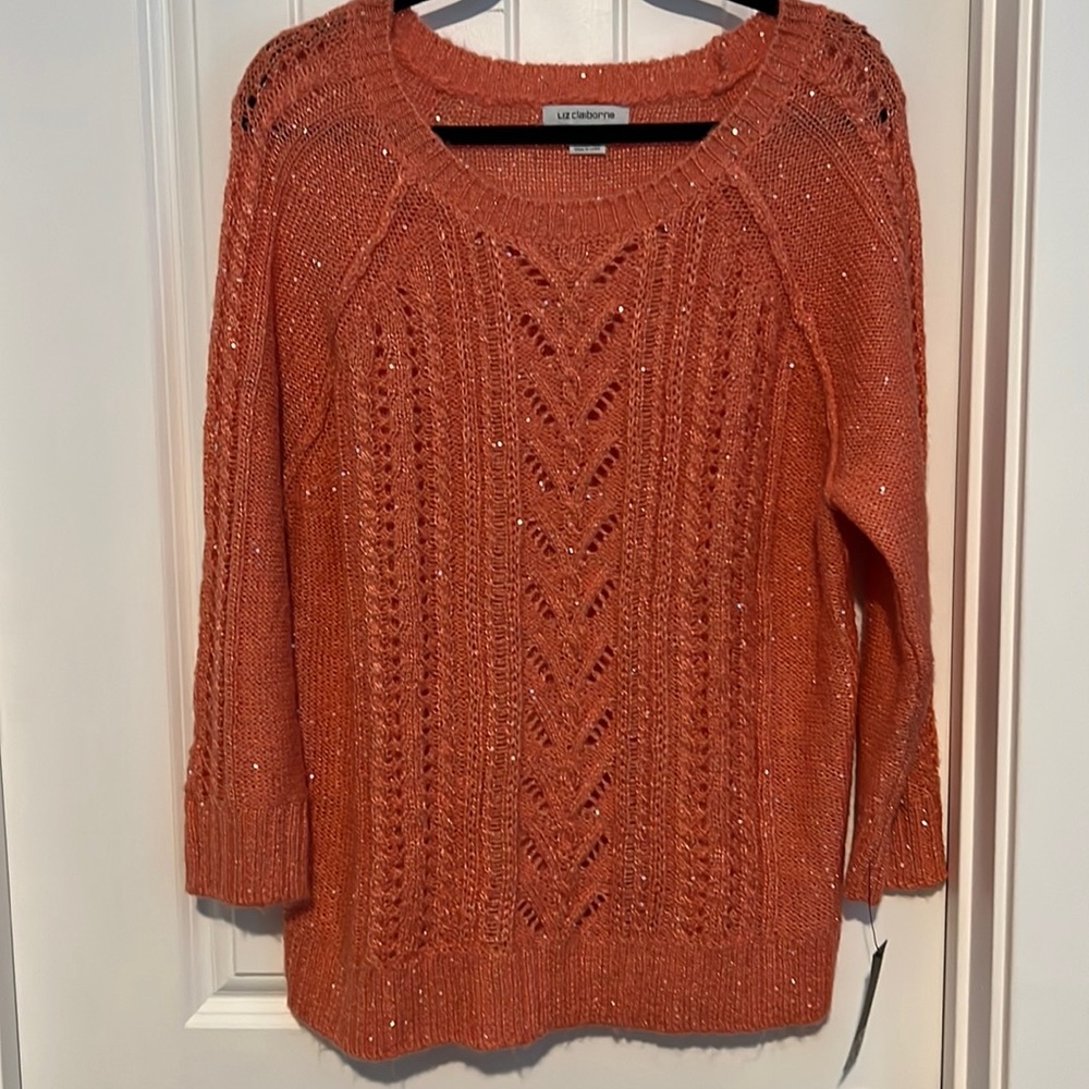 Liz Claiborne Cabana Coral sweater. New XL Slight sparkle!